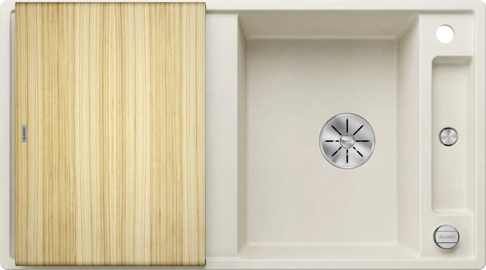 Blanco Axia III 5 S InFino Einbau Becken reversibel mit Ablauffernbedienung softweiß inkl. Holzschneidebrett