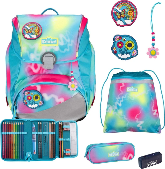Scout Alpha Safety Light Happy Rainbow Schultaschen-Set, 4-tlg.