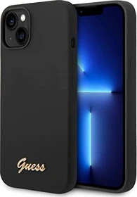 Guess Liquid Silicone Metal Logo Case für Apple iPhone 14 Plus schwarz