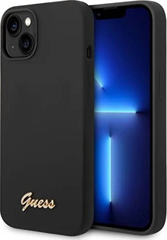 Guess Liquid Silicone Metal Logo Case für Apple iPhone 14 Plus schwarz