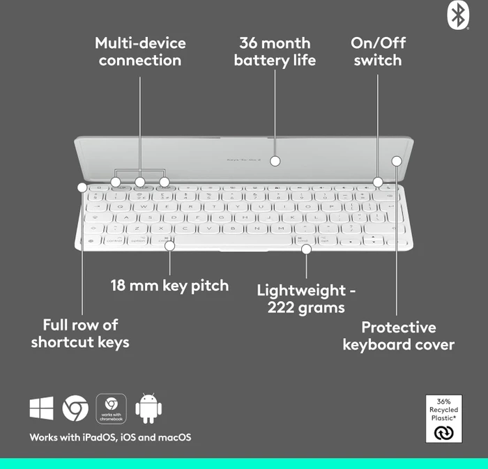Logitech Keys-To-Go 2 für iPad, Hellgrau, Bluetooth, ES