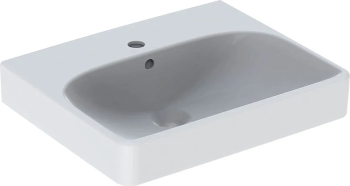 Geberit Smyle Square Handwaschbecken 50cm, Hahnloch mittig, mit Überlauf, weiß