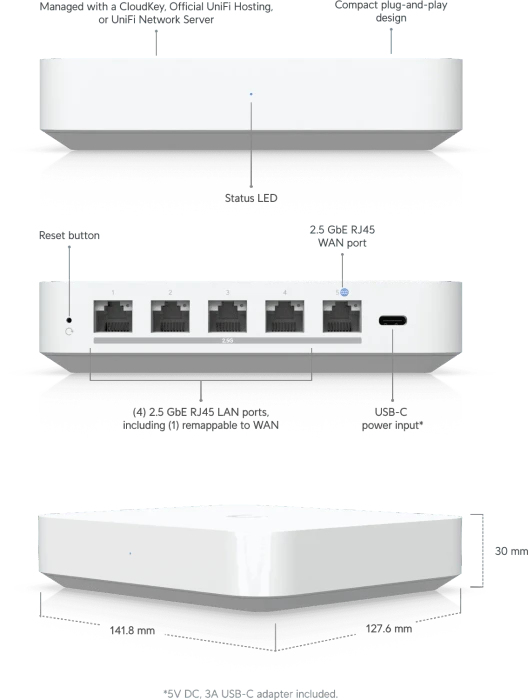 Ubiquiti Gateway Max 2.5G Router, 5x RJ-45