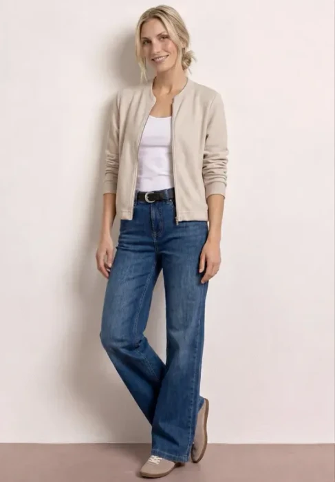 Street One Langarm Jacke im Strick-Look mit Zipper Strickjacke clay sand (Damen)