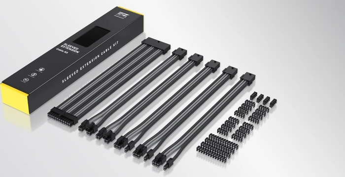 EZDIY-FAB Cable Extension Kit, 1x 24-Pin, 2x 4/8-Pin ATX, 3x 8-Pin PCIe, 16AWG, schwarz/grau