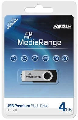 MediaRange USB Flexi-Drive 4GB schwarz/silber, USB-A, USB 2.0
