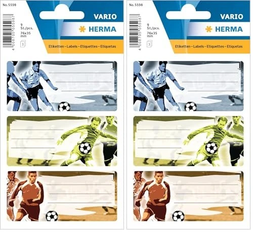 Herma Buchetiketten Fußball, 76x35mm, mehrfarbig, 3 Blatt (9 Etiketten)