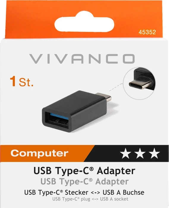 Vivanco USB Adapter, USB 3.0, 5Gb/s, USB-C [Stecker] auf USB-A [Buchse] Adapter