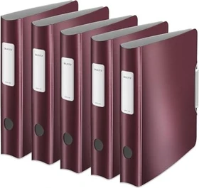 Leitz Qualitäts Ordner 2-Ring 180° Active Style, 65mm, A4, granat rot, 5er-Pack
