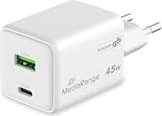 MediaRange 45W GaN Schnellladeadapter (EU-Stecker) 1x USB-C/1x USB-A Power Delivery/Quick Charge weiß