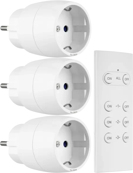 REV Funkschalt-Set 3+1 Mini mit Fernbedienung, 3680W, Typ F, Funksteckdose, 3er-Pack