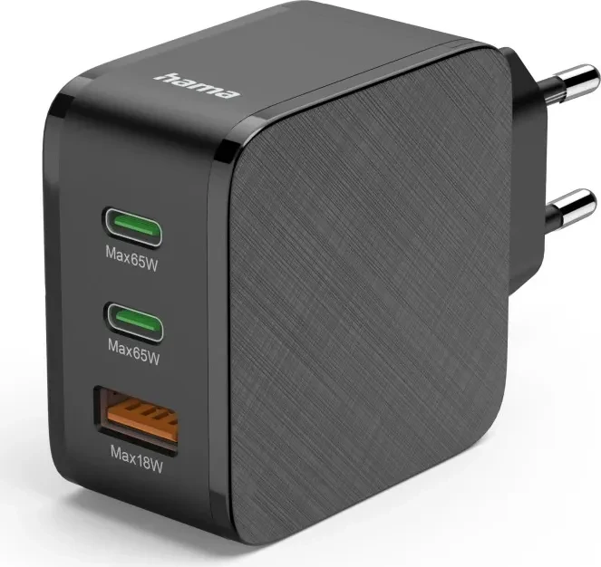 Hama Schnellladegerät 2x USB-C PD 1x USB-A QC 65W schwarz