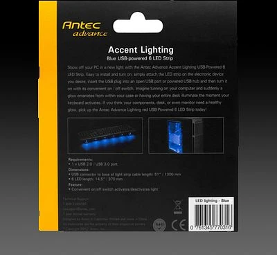 Antec Accent Lighting, blau beleuchtet, LED-Streifen, schwarz