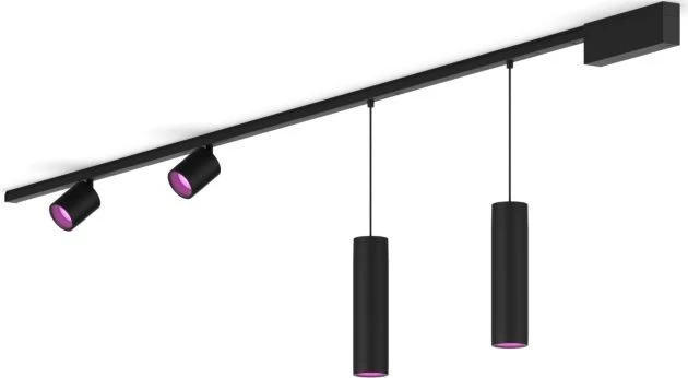 Philips Hue White and Color Ambiance Basis Perifo Schienensystem für die Decke gerade mit 2 Spots & 2 Pendelleuchten schwarz