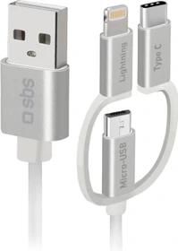 SBS Mobile USB zu Micro-USB-Kabel mit Lightning- und USB-C-Adaptern 1.2m weiß