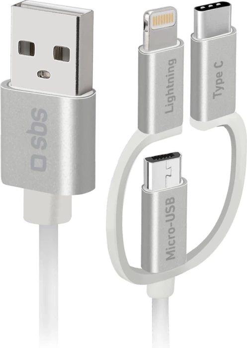 SBS Mobile USB zu Micro-USB-Kabel mit Lightning- und USB-C-Adaptern 1.2m weiß