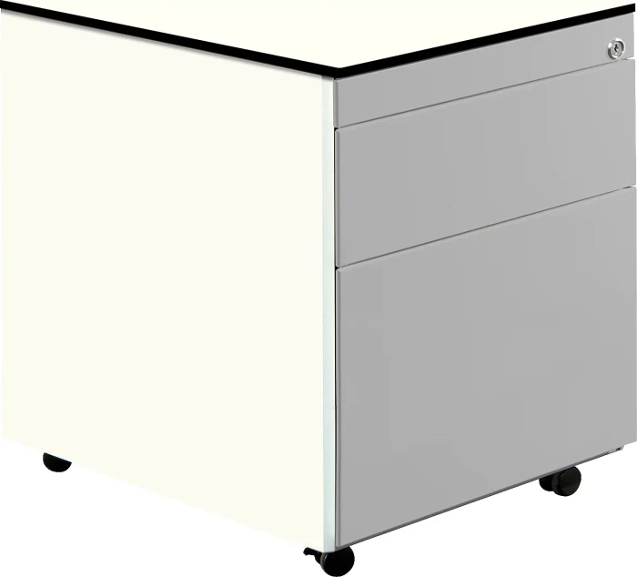 mauser Rollcontainer line, 1x Utensilienauszug, 1x Materialschublade, 1x Hängeregistratur, reinweiß/weiß/weißaluminium