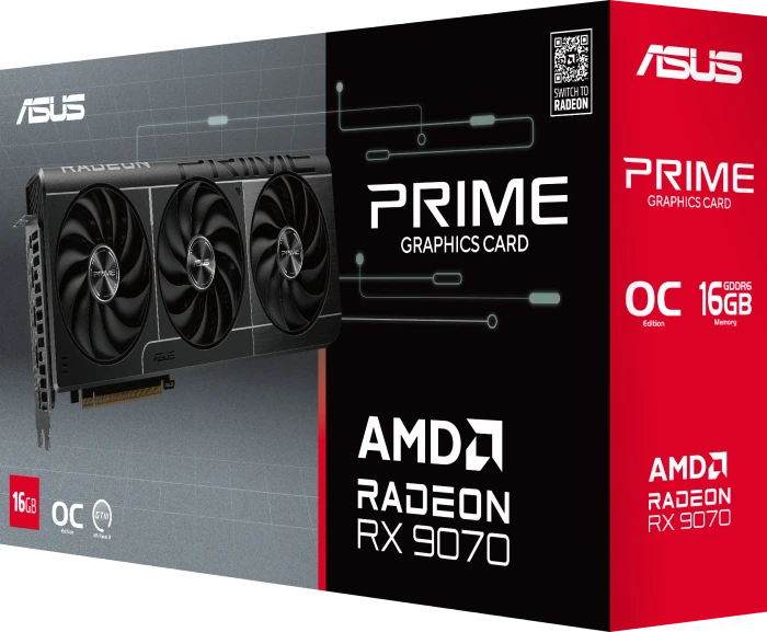 ASUS Prime Radeon RX 9070 OC EVO, PRIME-RX9070-O16G-EVO, 16GB GDDR6, HDMI, 3x DP