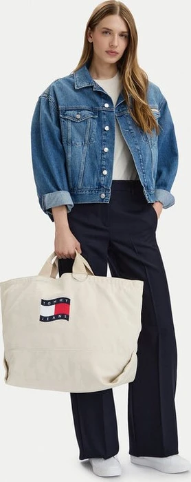 Tommy Hilfiger Wavy Flag Canvas Tote Shopper newsprint beige