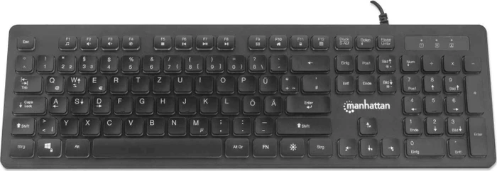 Manhattan Ultraflache Gaming-Tastatur, LEDs RGB, schwarz, USB, DE