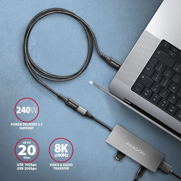 Axagon USB-C Verlängerung, USB 3.2 Gen2x2, 20Gb/s, 8K60Hz, 240W PD EPR, USB-C [Stecker] auf USB-C [Buchse], Verlängerungskabel C/C, 1.5m