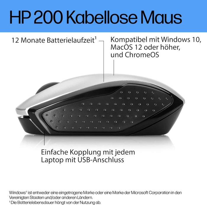 HP 200 Wireless Mouse silber, USB