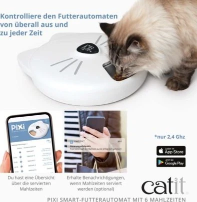 Catit PIXI Smart-Futterautomat mit 6 Mahlzeiten, Kühleinsatz, WLAN, weiß