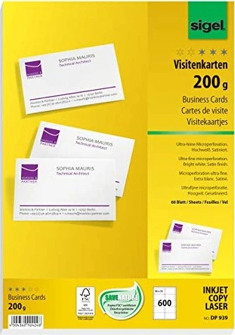Sigel Visitenkarten Universalpapier hochweiß, A4, 200g/m², 75 Blatt