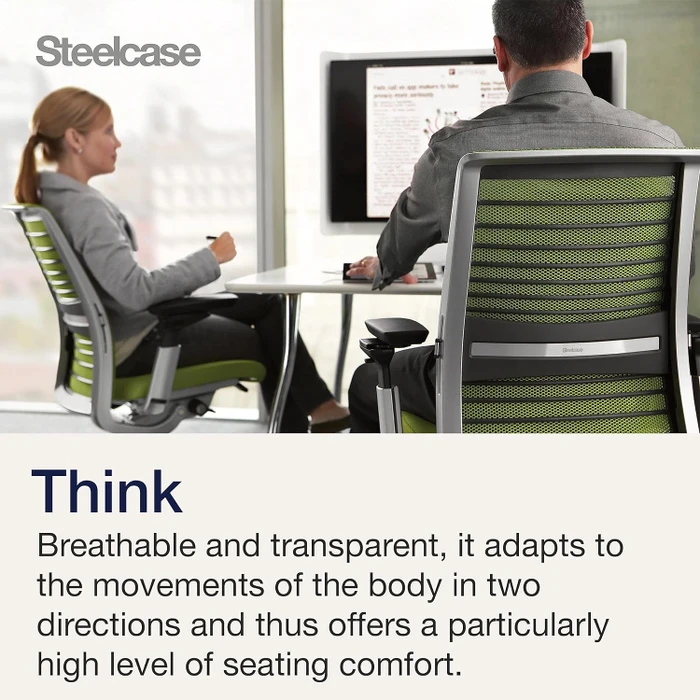 Steelcase Think Bürostuhl mit Armlehnen, beige/avokadogrün