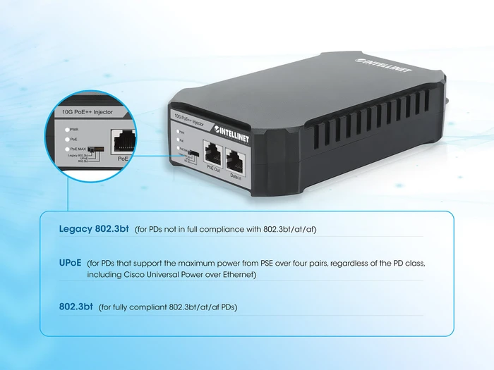 Intellinet Desktop 10G PoE-Injektor, 2x RJ-45, 95W PoE++