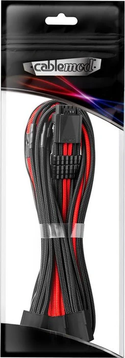 CableMod Pro ModMesh 12VHPWR PCI-e Extension, 3x 8-Pin PCIe Stecker auf 16-Pin PCIe 5.0 12VHPWR Stecker, Adapterkabel, schwarz/rot, 45cm