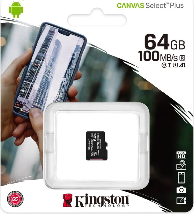 Kingston Canvas Select Plus R100 64GB, UHS-I U1, A1, Class 10