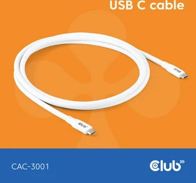Club 3D USB4 Kabel, 20Gb/s, 240W PD EPR, USB-C Stecker auf USB-C Stecker, 2m, weiß (CAC-3001)