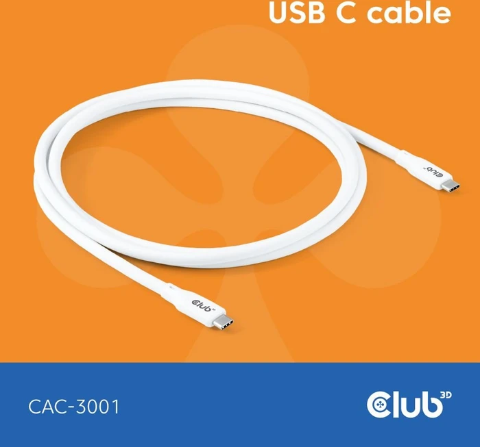 Club 3D USB4 Kabel, 20Gb/s, 240W PD EPR, USB-C Stecker auf USB-C Stecker, 2m, weiß