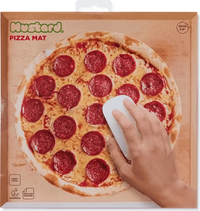 Mustard Pizza Mat Mousepad rund, 190mm, Salami-Pizza-Style, rot/gelb