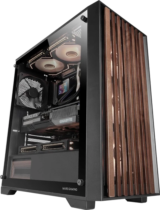 Mars Gaming MC-WOOD, schwarz, Tempered Glass Panel, Glasfenster