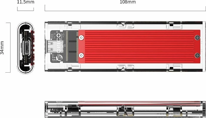 Orico TCM2-C3, rot/transparent, USB-C 3.1