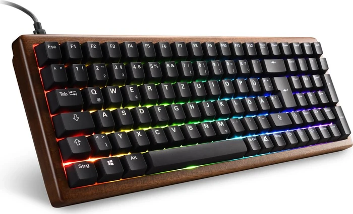 Sharkoon Skiller SGK50 S2 Wood PBT, holz/schwarz, LEDs RGB, hot-swap, Gateron G Pro 3.0 YELLOW, USB, DE