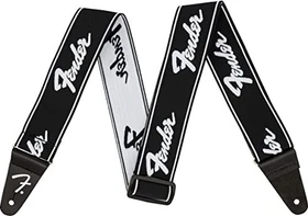 Fender WeighLess Running Logo Strap Black and White