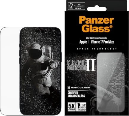 PanzerGlass Ceramic II Screen Protector Ultra-Wide Fit w. EasyAligner für Apple iPhone 17 Pro Max