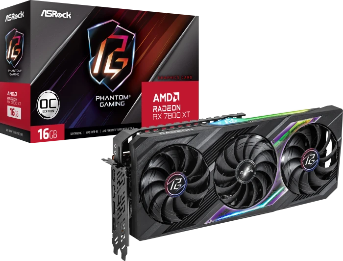 ASRock Radeon RX 7800 XT Phantom Gaming OC, RX7800XT PG 16GO, 16GB GDDR6, HDMI, 3x DP
