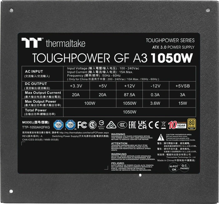 Thermaltake ToughPower GF A3 Gold 1050W, ATX 3.0