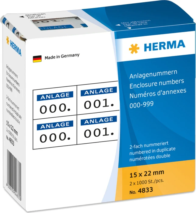 Herma Zahlenetiketten Anlage zweifach, 22x15mm, blau/schwarz, 1er-Pack (2000 Etiketten)