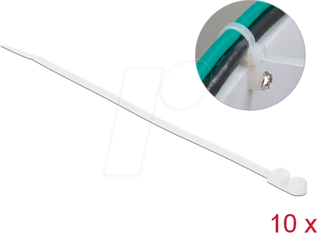 DeLOCK Kabelbinder mit Befestigungsöse, 4.8mm, 300mm, weiß, 10 Stück