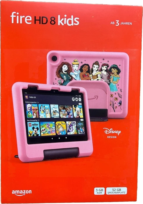 Amazon Fire HD 8 KFRAPWI 2024, ohne Werbung, rosa, 32GB, Disney-Prinzessinnen-Design, Kids Edition