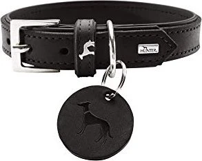 Hunter Larvik Hundehalsband, Leder, schlicht, elegant, komfortabel, 50 S-M, schwarz (66138)