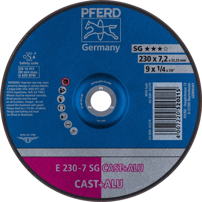 Pferd E 230-7 SG CAST+ALU Schleifscheibe, 230x7.2x22.23mm, 10 Stück