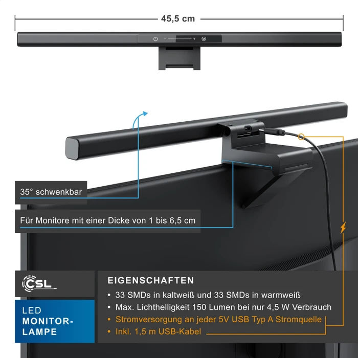 CSL-Computer USB LED Monitor Lampe mit 3 Lichtfarben
