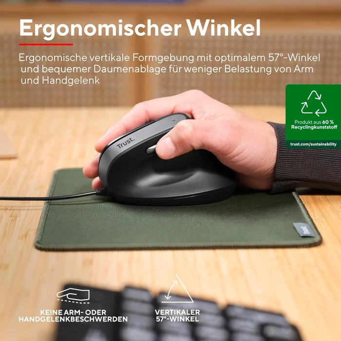 Trust Yuno Ergonomic Mouse schwarz, USB