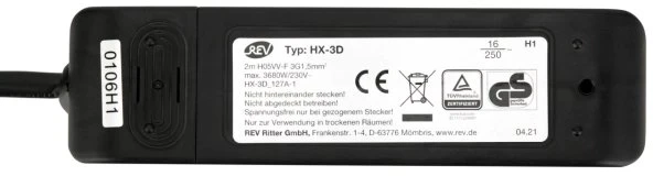 REV Ritter Steckdosenleiste mit REV-Flachstecker, 3-fach, 2m, schwarz
